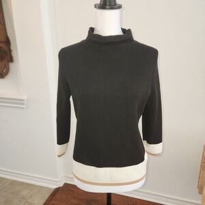 Talbots Ladies Sweater Cowl Neck Black Cream Ivory Med Petite
